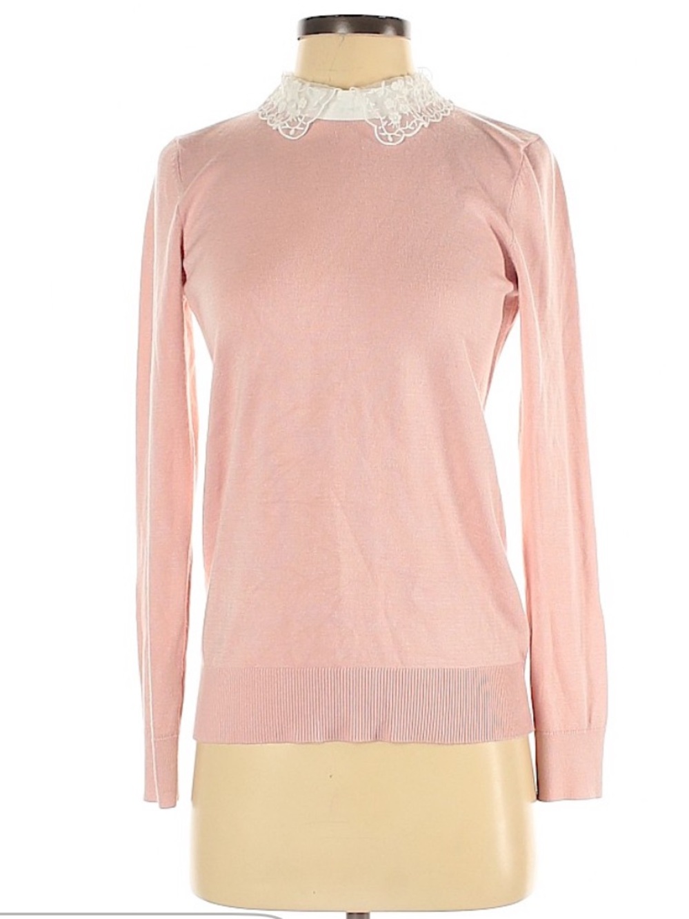 Cable & Gauge Light Pink Scoop-Neck Sweater with Lace Collar